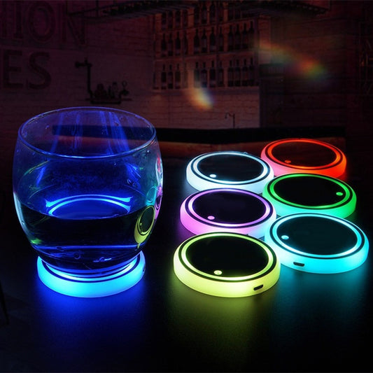 Colorful LED Cup Holder Coaster – Solar & USB Charging, Non-slip Ambient Light